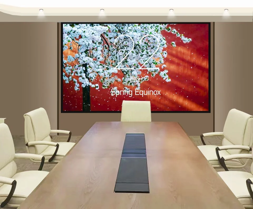 Fine-pitch COB LED wall viewed from a few metres in a government meeting room