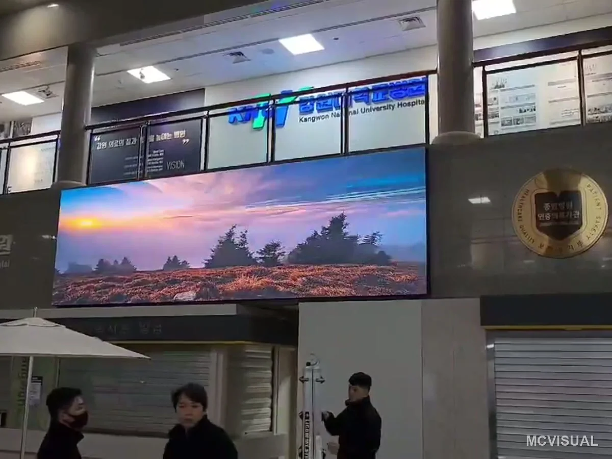 Kangwon National University Hospital, Chuncheon, South Korea — Concourse screen above the public seating area