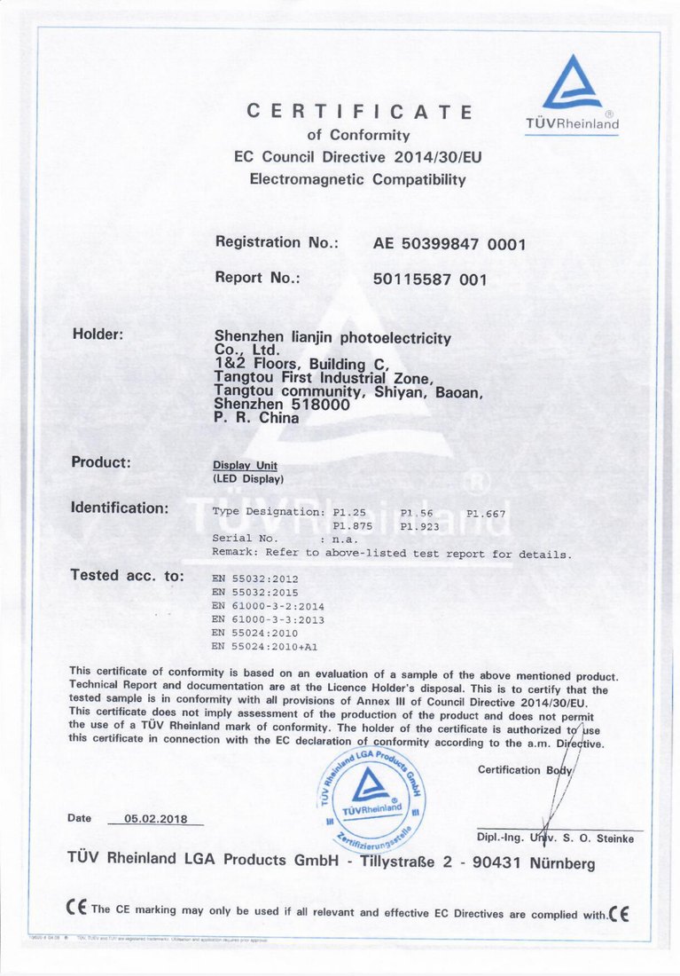 TUV Rheinland certificate