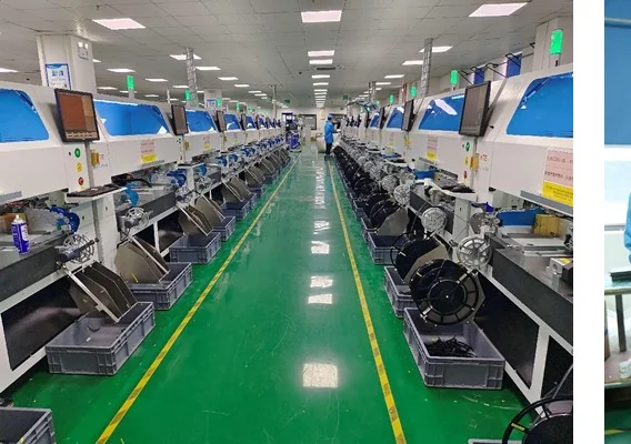 Cabinet assembly and ageing test stations along the production aisle